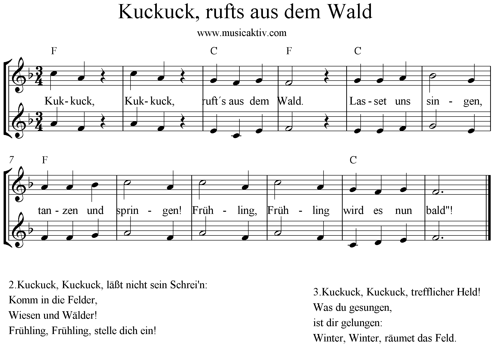 Noten Kuckuck rufts aus dem Wald